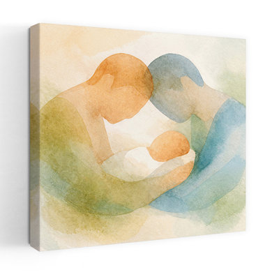 Two Gay Fathers With Their Newborn Baby Abstract Contemporary Wall Art