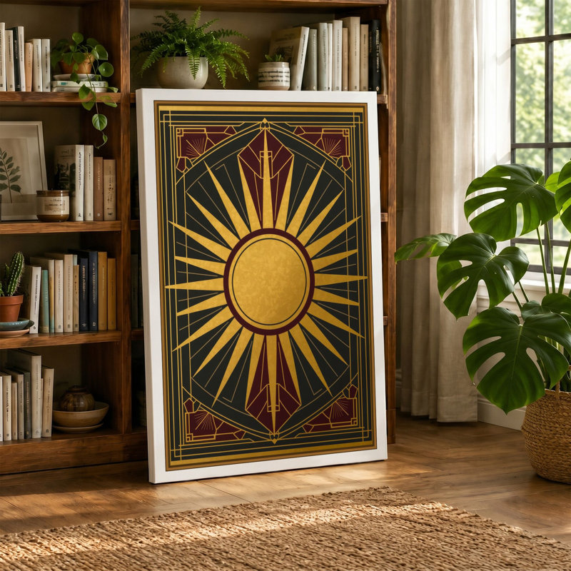 Radiant Sun Art Deco - Wrapped Canvas, 36x24 - 91.4 x 61.0 cm, Sage Border
