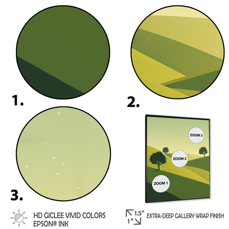 «Green Trees in Graphic Landscape I», reproduction sur toile, Impression noire sur toile encadrée