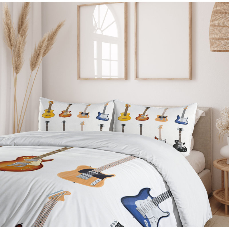 King Size Multicolor Guitar Pattern Duvet Cover Set