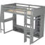 Lit mezzanine simple gris avec bureau, éclairage à DEL, tablettes de rangement et crochet de suspension, rangement pour jeux vidéo en bois, portemanteau
