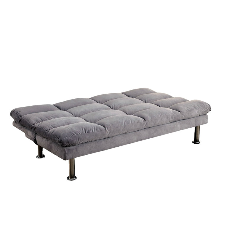 Gray Contemporary Futon With Microfiber Upholstery And Finish Legs, Converts To Bed Extra Support, 67"L X 28"W 31"H Style In Legs For Budgeting,