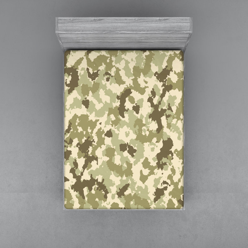 Retro Camouflage Microfibre Jersey Knit Fitted Sheet, European Kingsize (160 x 200cm)