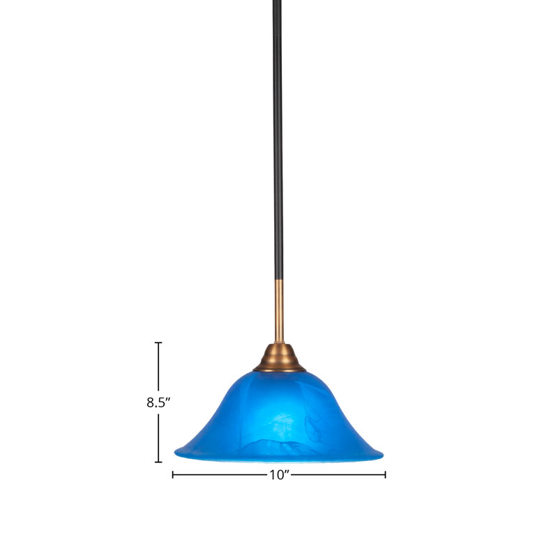 Luminaire suspendu suspendu à la tige Ayrshire noir mat et finition laiton avec verre italien bleu de 10 po