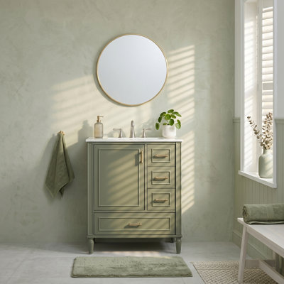 Meuble-lavabo moderne autoportant 24 po avec lavabo en céramique, 3 tiroirs et support de porte 24 po