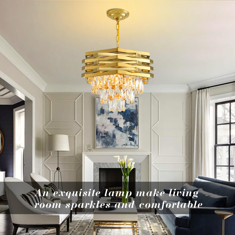 15.7" Modern Gold Crystal Chandelier, E14 Base (Bulb Not Included)