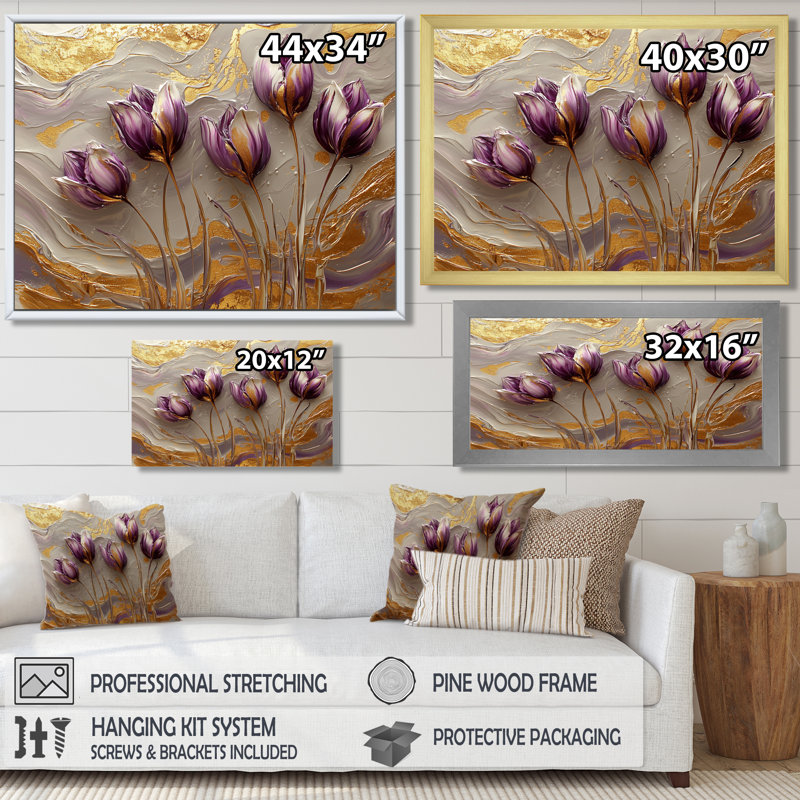 Art mural mural de tulipes jacobiennes marbrées sur une rivière crème II, H 28 po x l 60 po, Toile tendue, Ne pas appliquer