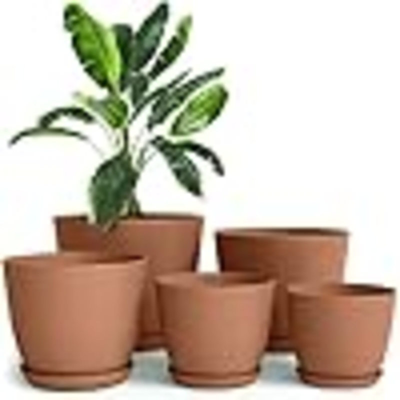 Plant Pots Indoor With Drainage - 7/6.6/6/5.3/4.8 Inches Flower Pots For Indoor Planter - 5 Pack Plastic Planters - Ideal For Stocking Stuffers Or Home Christmas Decorations
