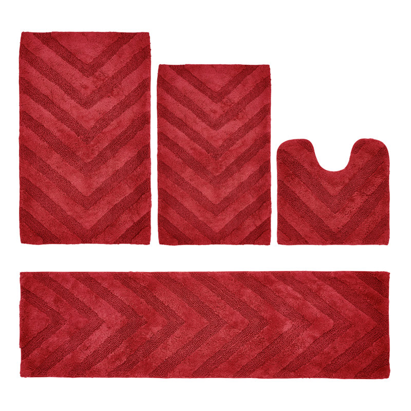 Ensemble de tapis pour salle de bain 100% coton de qualité supérieure Hugo 4 pièces avec envers antidérapant, lavable à la machine, luxueux tapis Chervon à motif super absorbant et touffeté pour la salle de bain, la douche et la baignoire