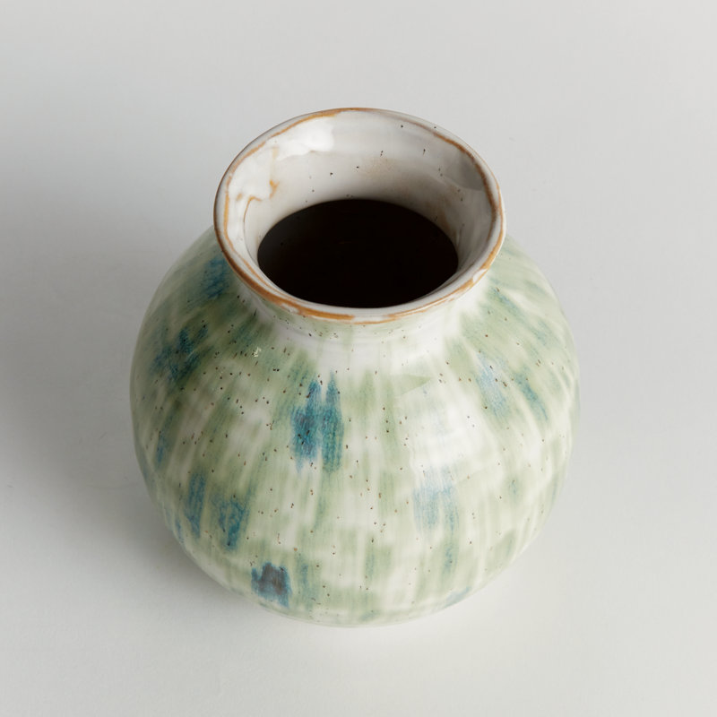 Stonecast High-Fired Stoneware Hand-Painted Glaze Vase Small in Green/Blue, 5.5" H x 5.25" W x 5.25" D