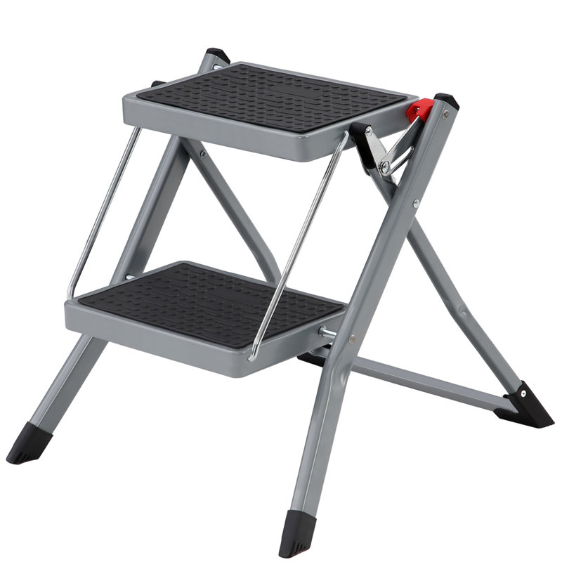 2 - Step Steel Lightweight Folding Step Ladder, Grey/Black