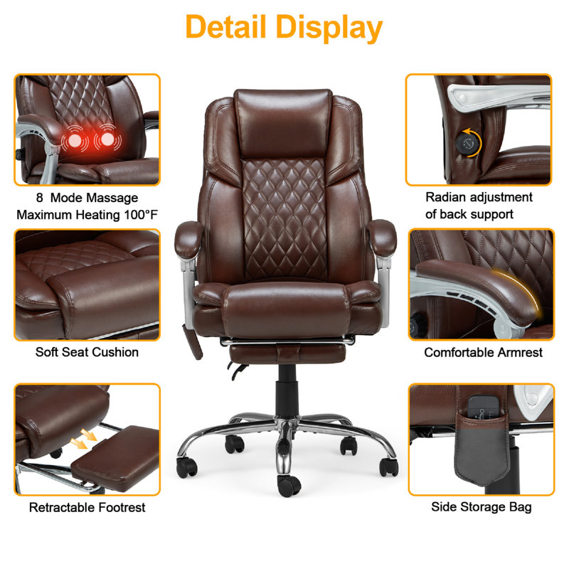 Inbox Zero Katrein Ergonomic Heated Massage Executive Chair & Reviews ...