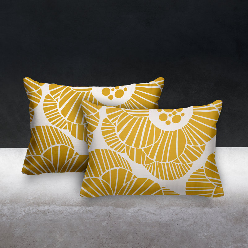 Abstract Outdoor Reversible Throw Pillow, Yellow