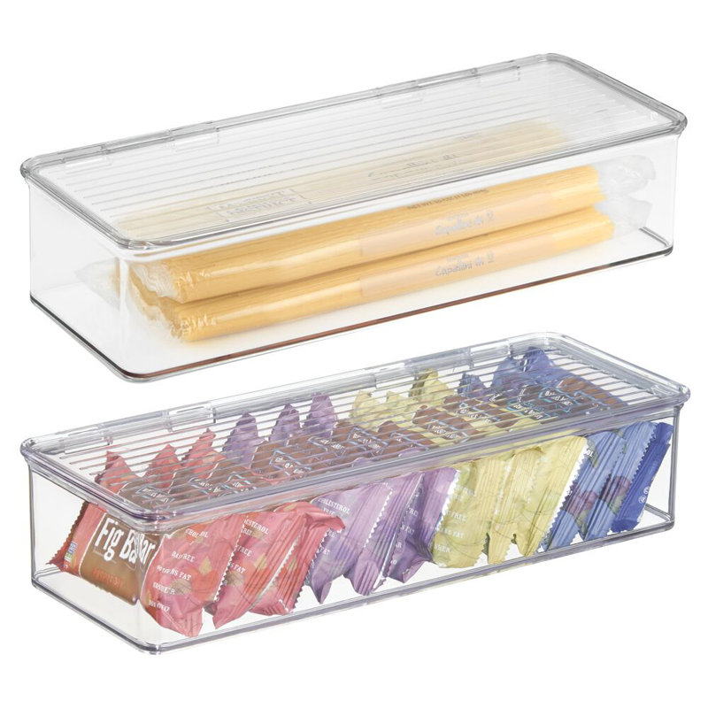 iDesign Plastic Stackable Hinged-Lid Pantry or Kitchen Storage Box - Set of 2 - Clear