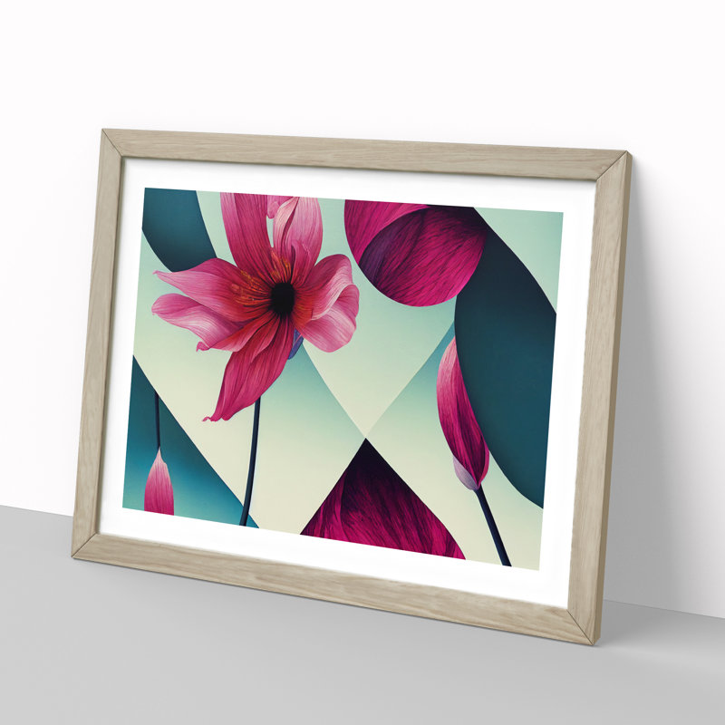 Impactful Modern Flowers - Single Picture Frame Print, 46cm H x 64cm W x 2cm D, Oak