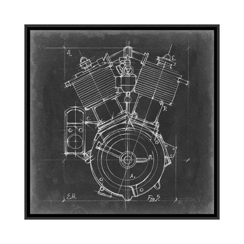 "Moto Engine Blueprint IV" par Ethan Harper, reproduction d’art, H 37 po x l 37 po x P 1,5 po, Toile avec cadre noir