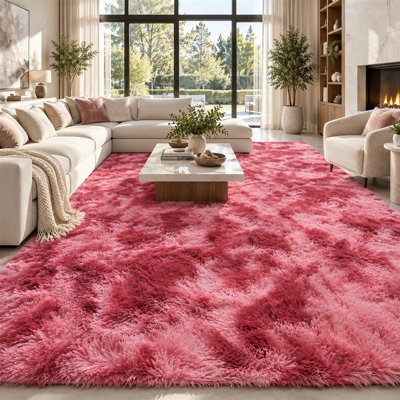 10x14 Ft Tie-Dyed Dark Red Extra Large Shag Rugs for Living Room, Tie Dyed Soft Fluffy Furry Area Rugs for Bedroom Indoor Floor, Aesthetic Carpet for Kids Home Decor