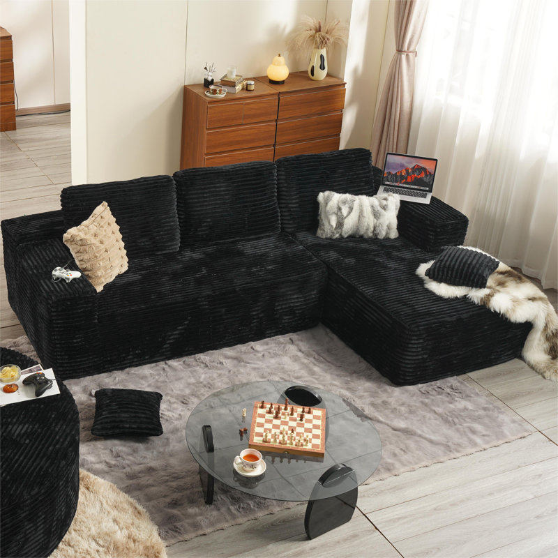 Canapé modulaire Boneless 104 po Cloud, Black Polyester/Faux Fur/Corduroy, Orienté à droite