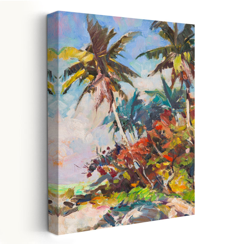Palmiers rouges - paysages côtiers, plages, palmiers, art tropical, H 36 po x l 24 po