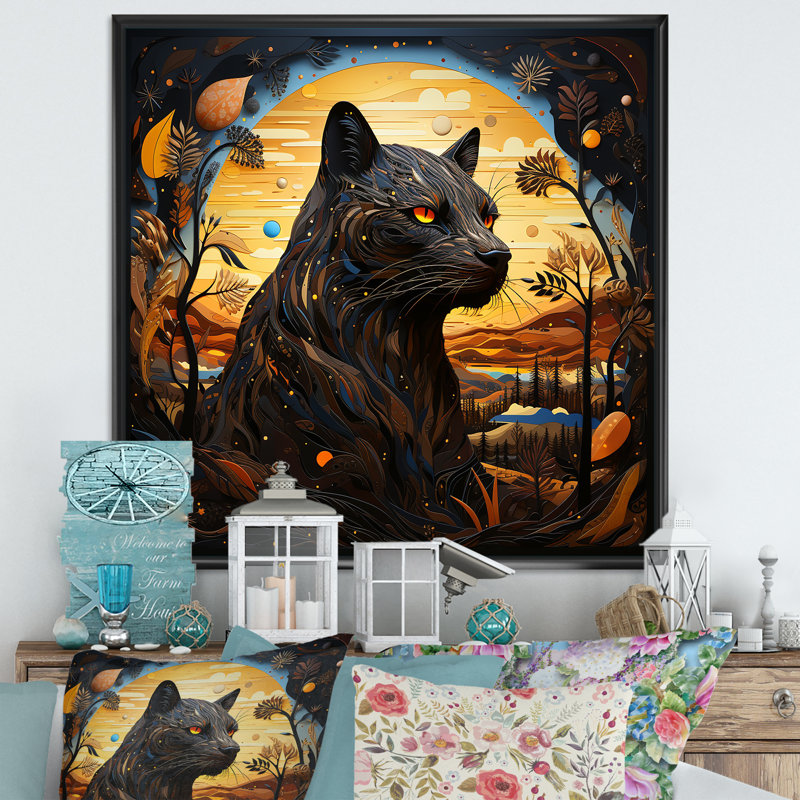 Clair de lune majestueux panthère noire I, Cadre flottant noir, 16" H x 16" W