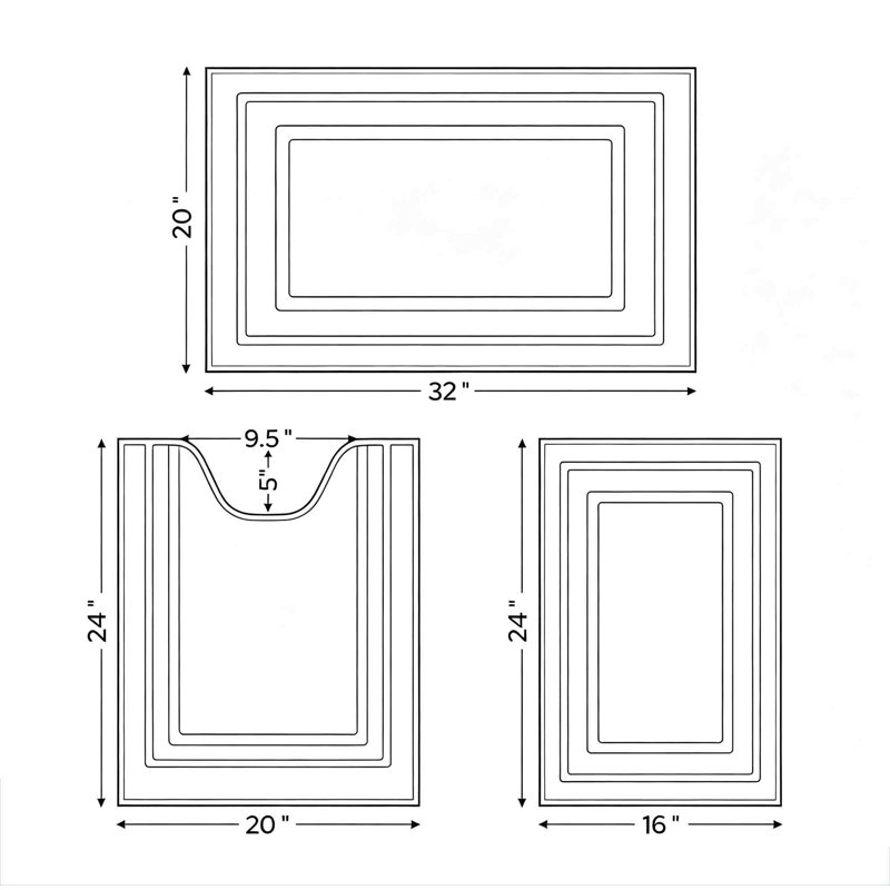 Ensemble de tapis de salle de bain 3 pièces avec envers antidérapant, Rouge Bourgogne