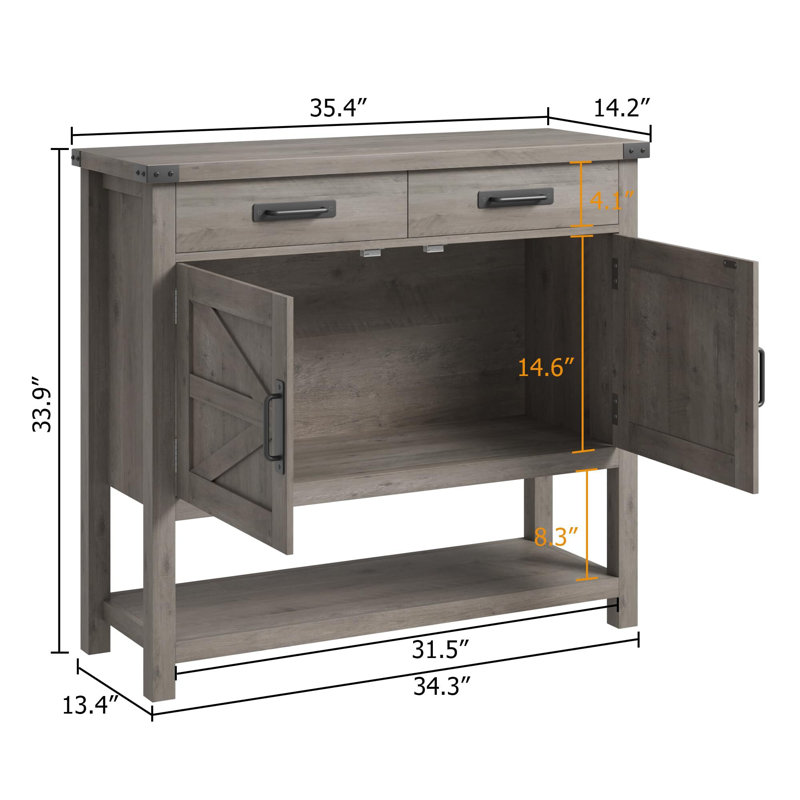 Table de ferme avec 2 portes et 2 tiroirs Farmhouse, Gris