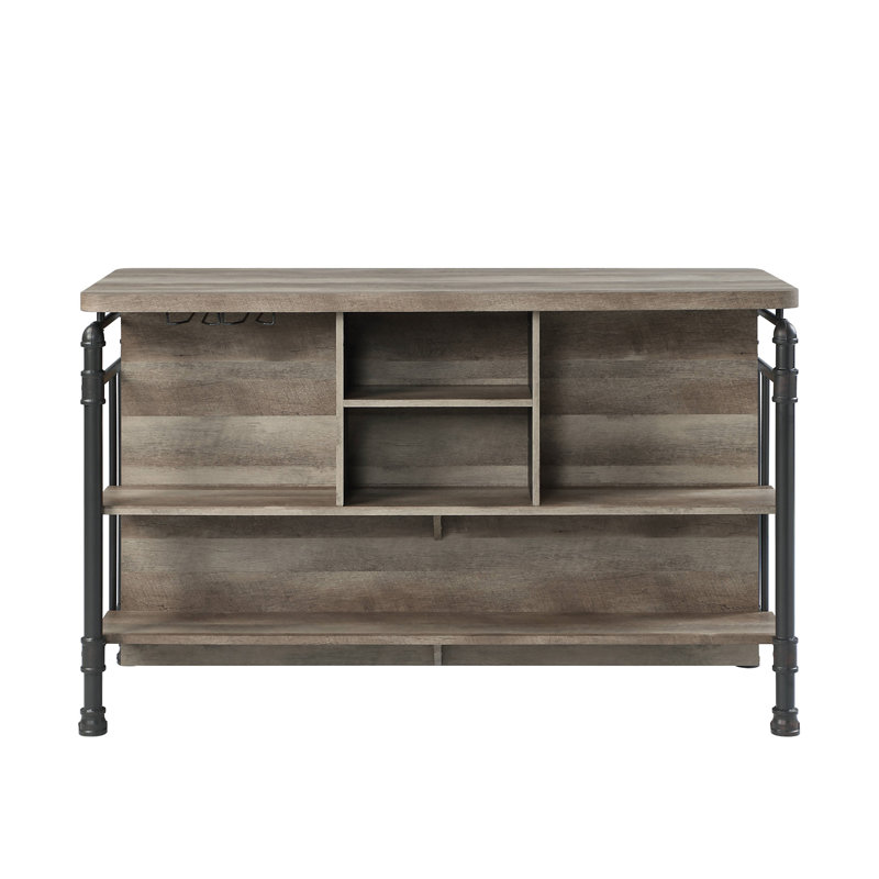 Table de hauteur comptoir Edina en chêne antique et gris sablé (sans tabouret)