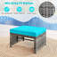 Repose-pieds 2 pièces en rotin PE avec coussins à fermeture à glissière pour terrasse Turquoise-1853352767
