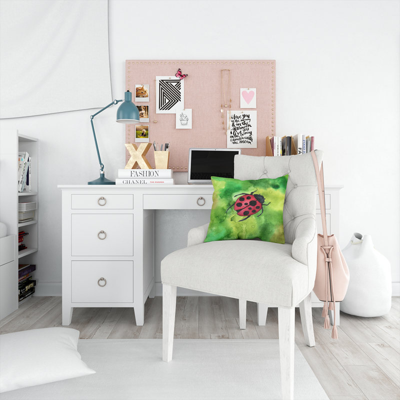 Coussin décoratif intérieur/extérieur à dame de coccinelle, 14 po x 14 po