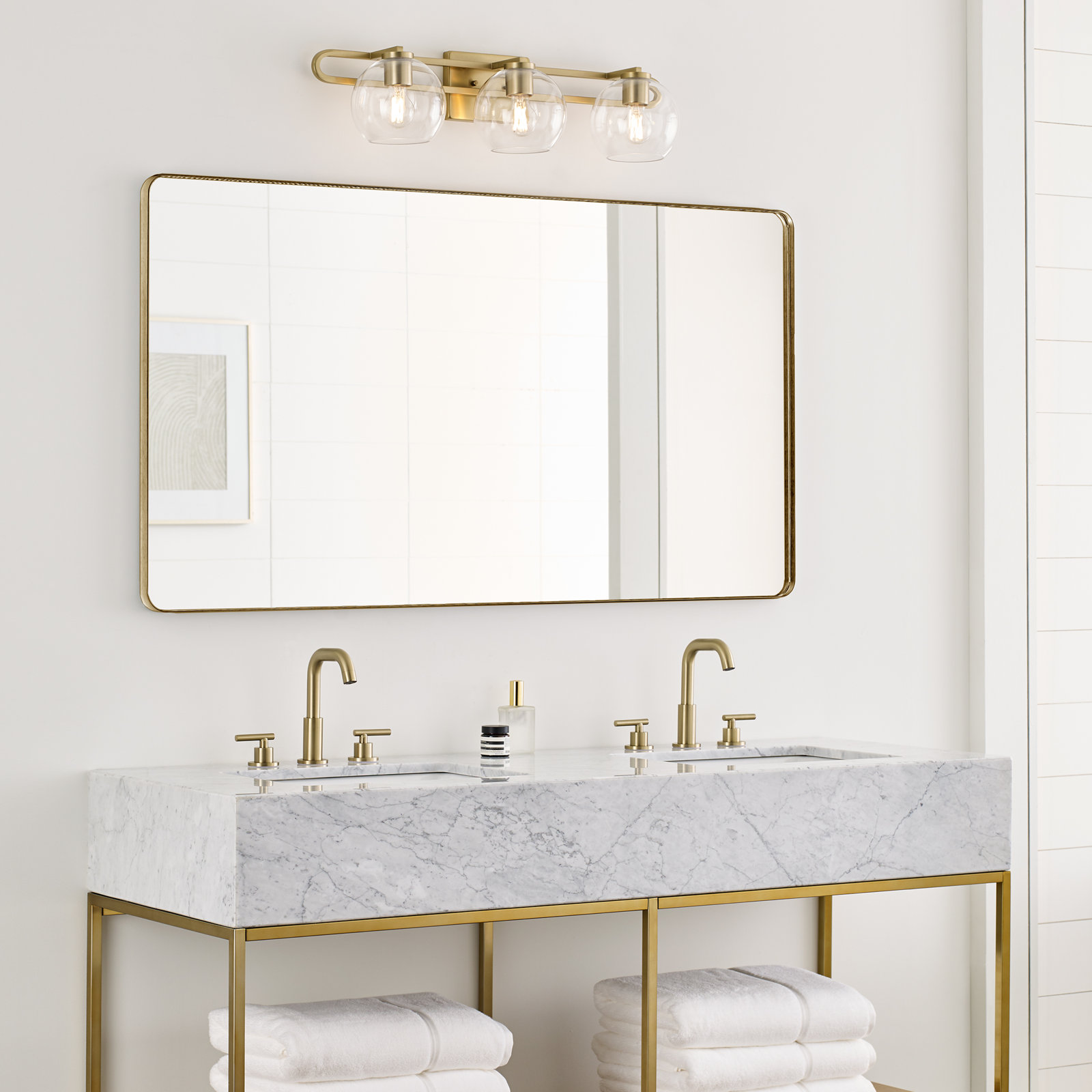 Eveline 3-Light Dimmable Vanity Light, Satin Brass