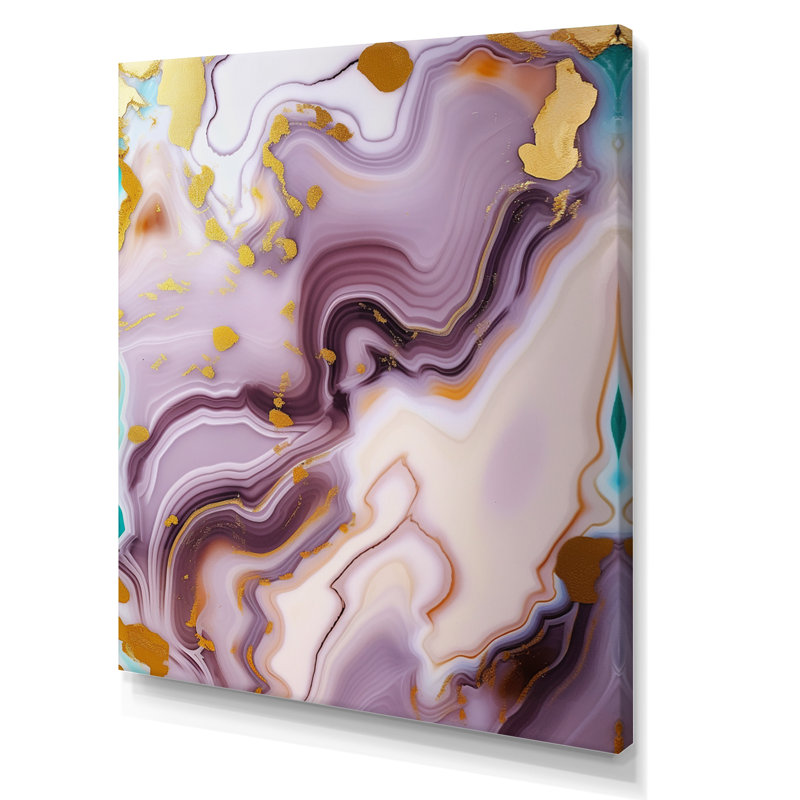 Abstractions dorées et mauves sur toile, H 20 po x l 12 po, Toile tendue