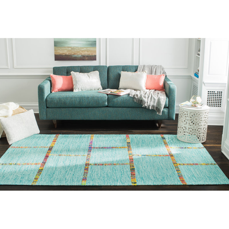 Tapis bleu tissé à la main Cedartown, Rectangle 5 pi x 8 pi