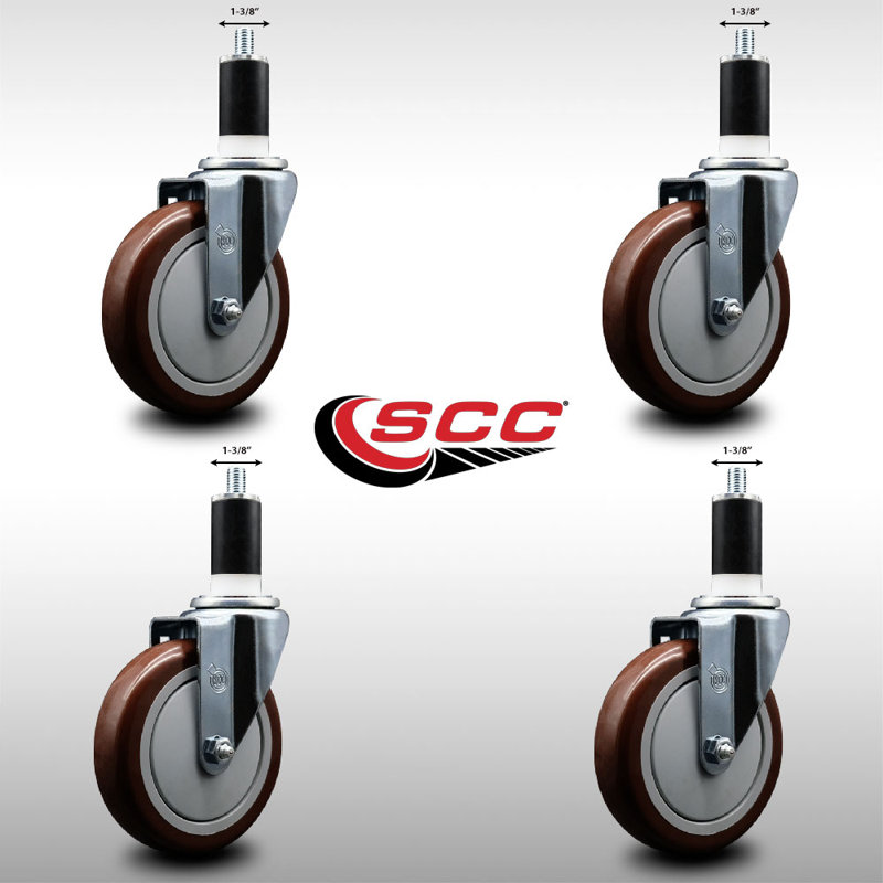 Ensemble de roulettes extensibles pivotantes en polyuréthane de 5 pouces de 1 3/8 po SCC, Marron