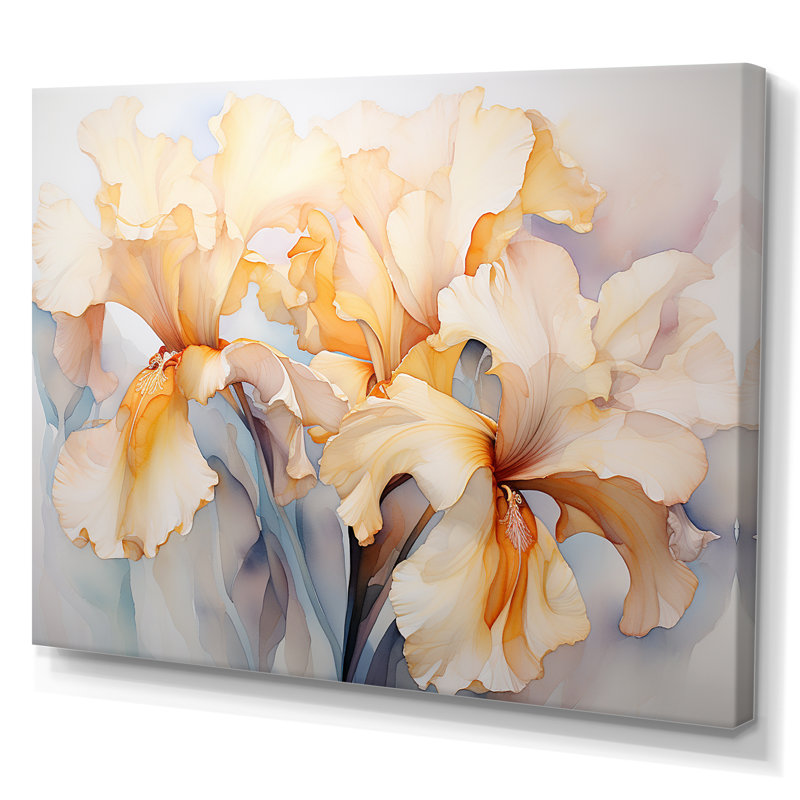 «Beige Minimalisme Irises Serenity Blooms» sur toile, Toile tendue, H 24 po x l 32 po x P 1 po