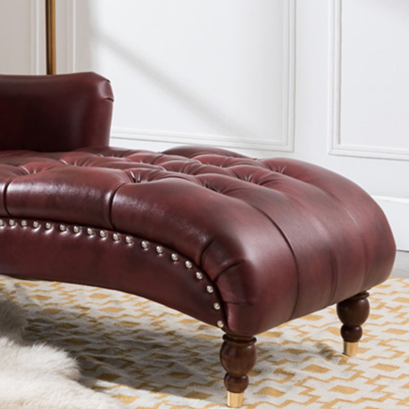 Chaise longue élégante de qualité loisir, Accoudoir à gauche (vu de face), Brun foncé/or, Vin rouge