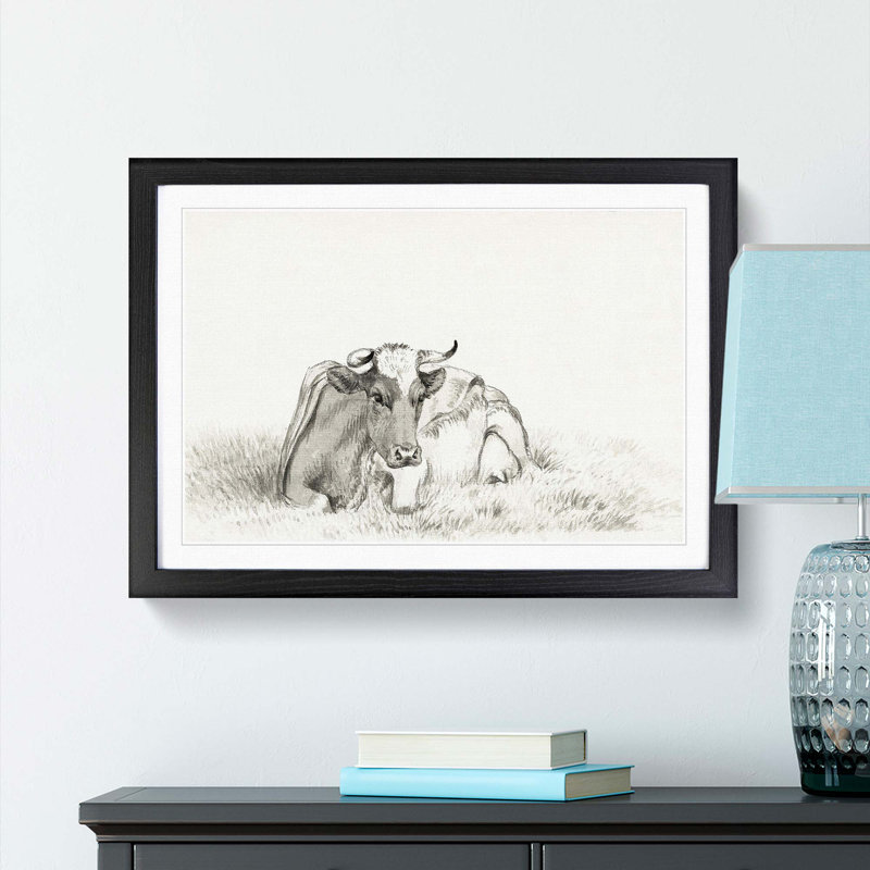 Peaceful Cow by Jean Bernard - Framed Print, 36cm H x 48cm W x 2cm D, Black Framed