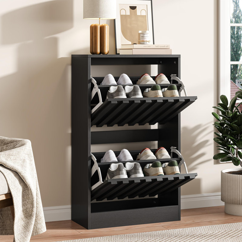 8 Pair Shoe Storage Cabinet, Black