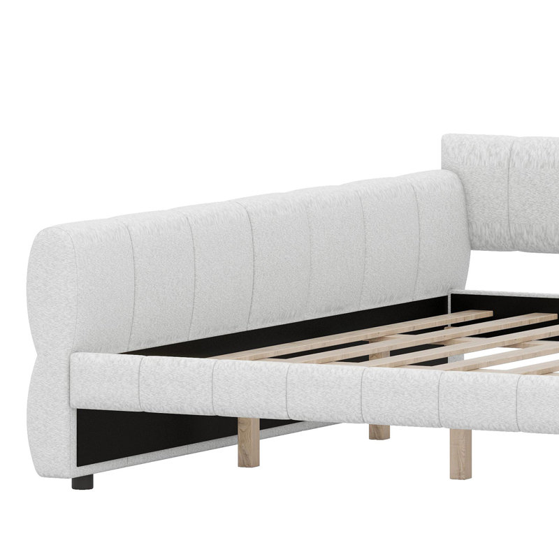 Modern Upholstered Platform Bed with Integrated USB Charging Ports, White