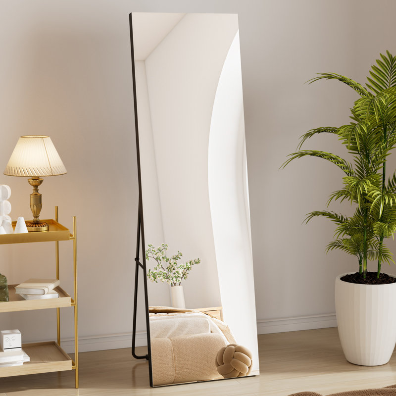 Frameless Full Length Tempered Glass Mirror with Stand, 58" x 18"