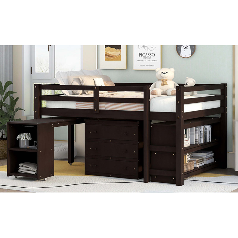 Low Study Full Loft Bed With Cabinet, Espresso
