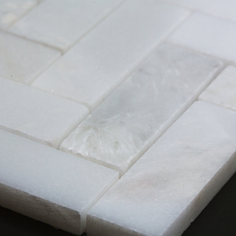 Polished Herringbone Natural Mosaic Tile, Off White