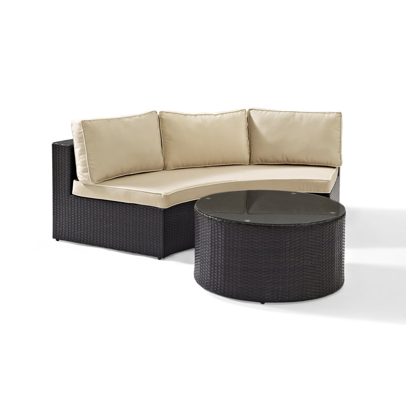 Sneed Wicker 3 - Person Patio Conversation Set with Cushions, Brown/Sand