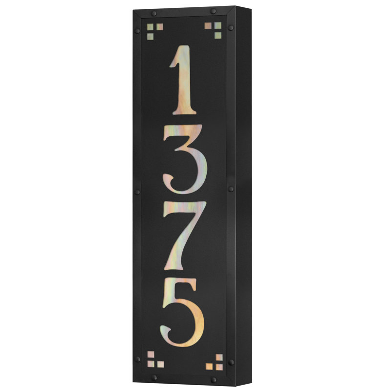 Plaque d'adresse murale personnalisable 120 V pour 4 numéros, Noir texturé / irisé doré