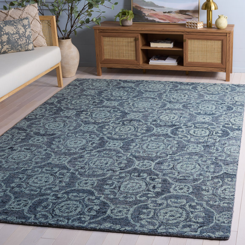 Sulema Hand Tufted Wool Damask Rug, Rectangle 5' x 8'