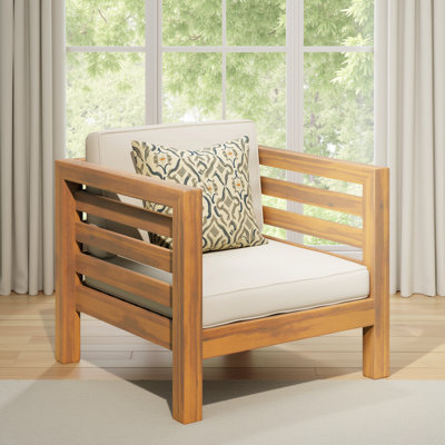 Fauteuil club Mid-Century moderne - Bois d'acacia imperméable - Sièges d'extérieur (toutes saisons), fauteuil club en bois d'acacia avec extérieur imperméable