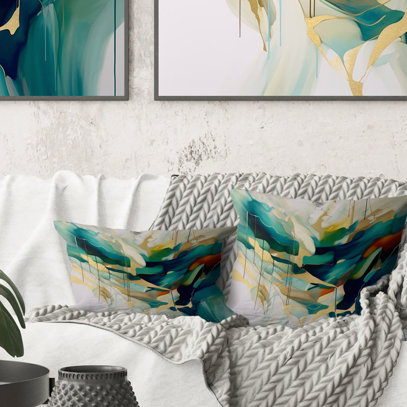 Coussin décoratif crème et vert Harmonic Convergence I - Abstract Shapes