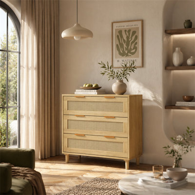 31.50"3-Drawers Rattan Storage Cabinet Rattan Drawer