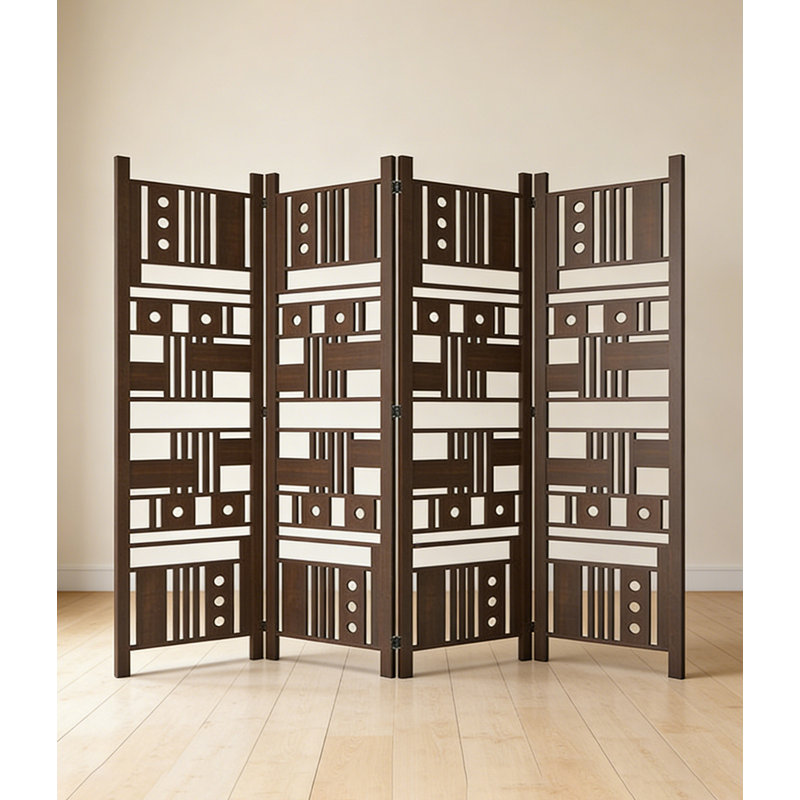 Paravent géométrique pliable à panneaux multiples en bois massif, 70.87" H x 19.69" W x 0.79" D