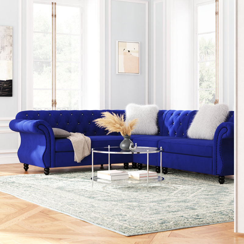 Jacey-Leigh Velvet L-Shaped Sectional Reversible, Indigo Velvet
