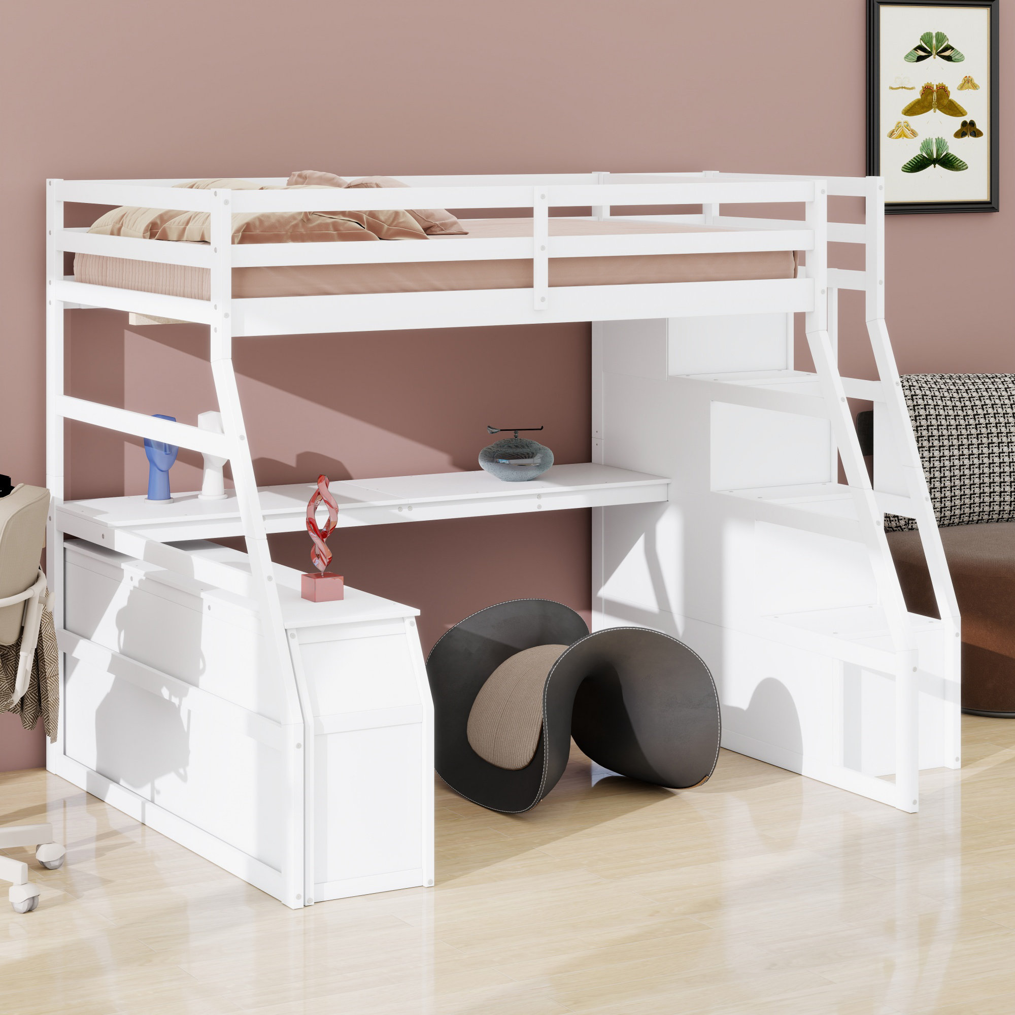 Ebern Designs Loft Bed With 7 Drawers 2 Shelves And Desk - Wayfair Canada